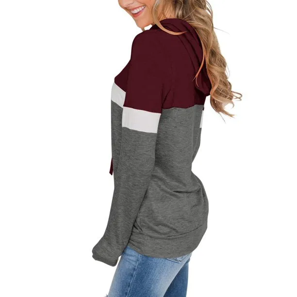 Fantaslook Womens Casual Color Block Hoodies Tops Long Sleeve Drawstring Pullover Sweatshirts with Pocket