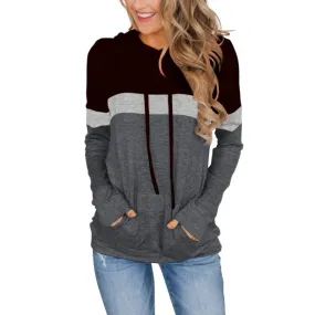 Fantaslook Womens Casual Color Block Hoodies Tops Long Sleeve Drawstring Pullover Sweatshirts with Pocket