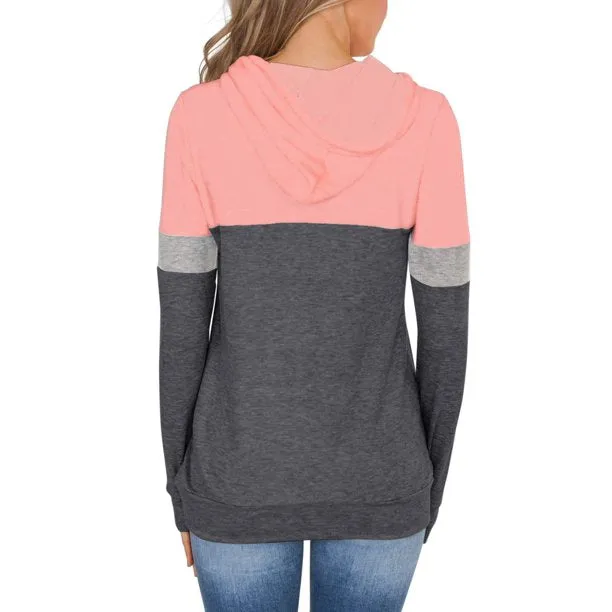 Fantaslook Womens Casual Color Block Hoodies Tops Long Sleeve Drawstring Pullover Sweatshirts with Pocket
