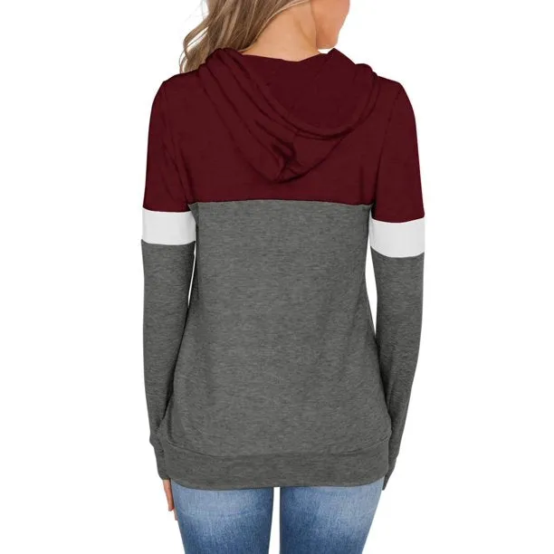 Fantaslook Womens Casual Color Block Hoodies Tops Long Sleeve Drawstring Pullover Sweatshirts with Pocket
