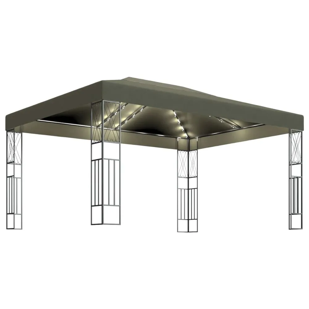 Gazebo Tent with LED String Lights Anthracite, Cream & Taupe Fabric