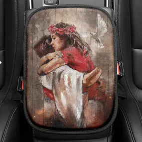 Jesus Dove A Warming Hug Seat Box Cover, Christian Car Center Console Cover, Religious Car Interior Accessories