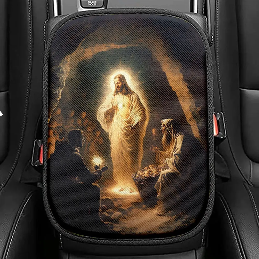 Jesus Smiling Seat Box Cover, Jesus Car Center Console Cover, Jesus Car Interior Accessories