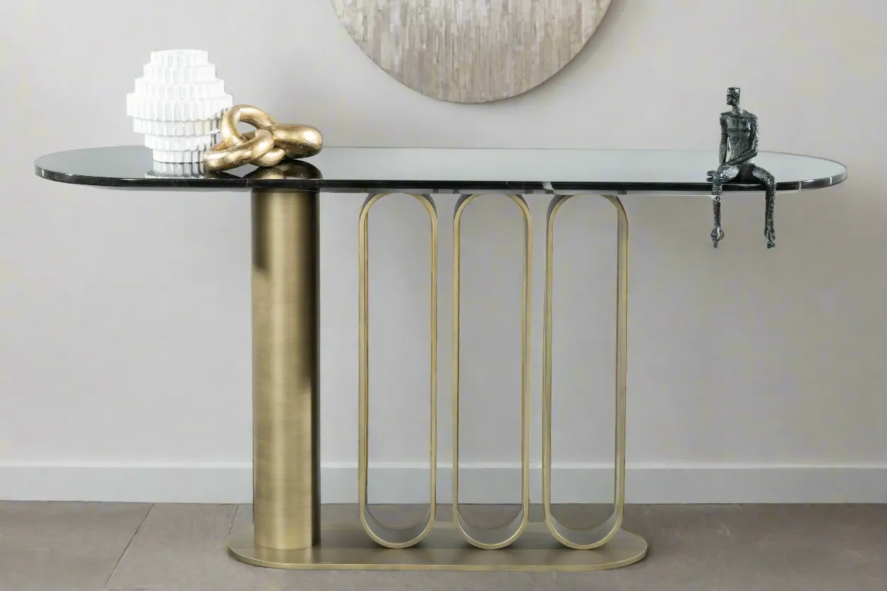 Kyle Black Marble Top Modern Console Table in Gold