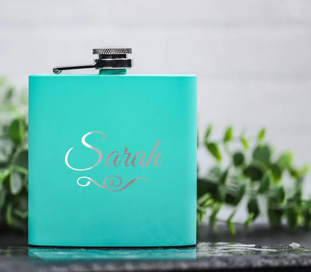 Personalized Teal Powder-Coated Flasks