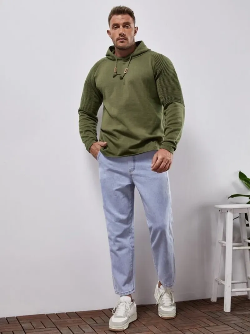 Slim fit Men Pullover Hoodie Solid Color Casual Male Long Sleeve Hoodie