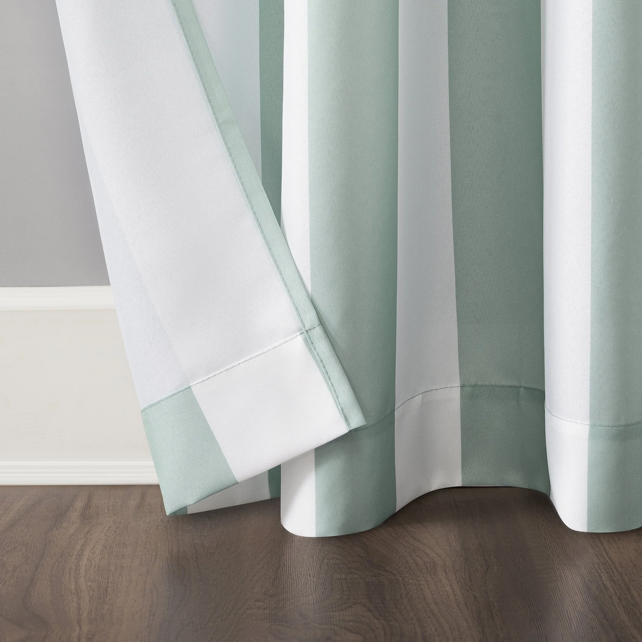 Sun Zero Valencia Cabana Stripe Indoor/Outdoor UV Protectant Room Darkening Grommet Curtain Panel, 54"x95", Soft Teal