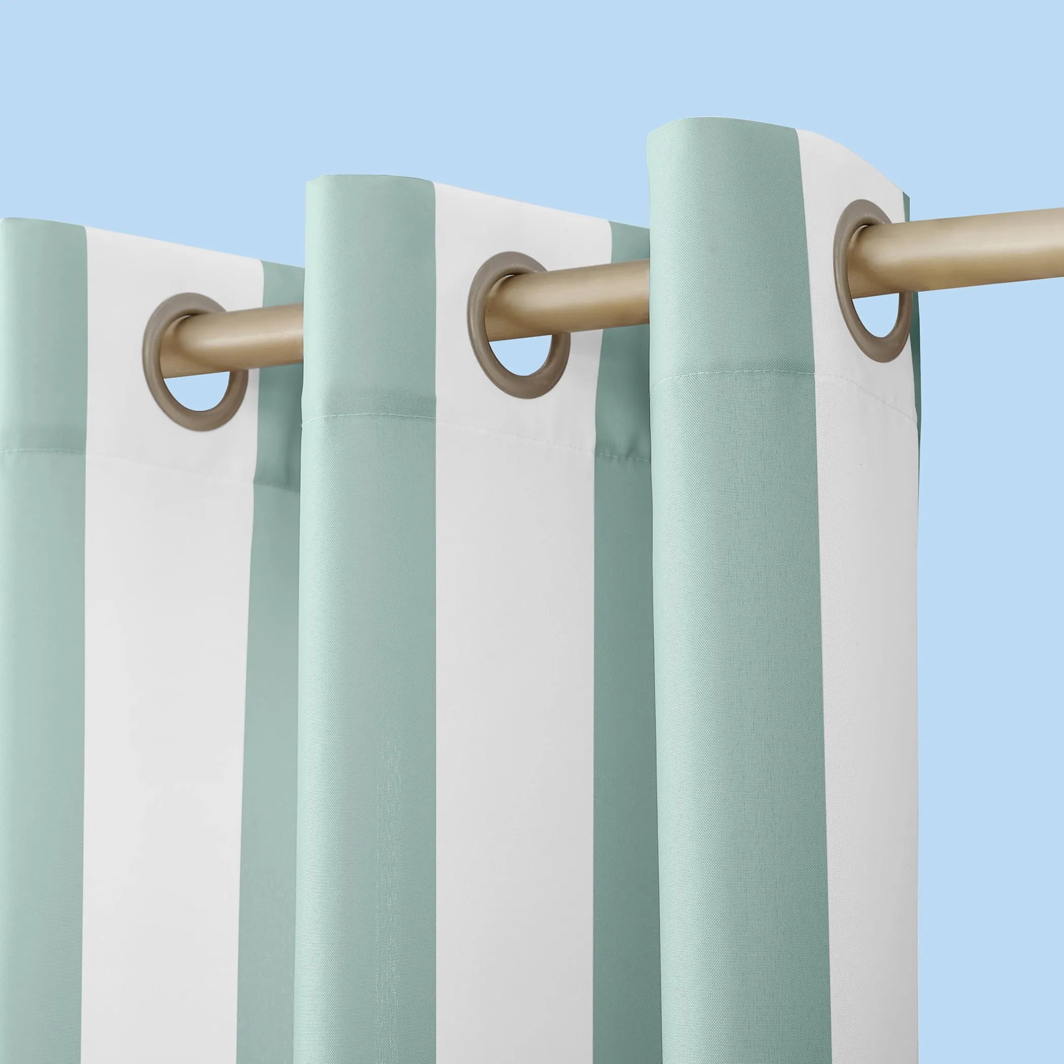 Sun Zero Valencia Cabana Stripe Indoor/Outdoor UV Protectant Room Darkening Grommet Curtain Panel, 54"x95", Soft Teal