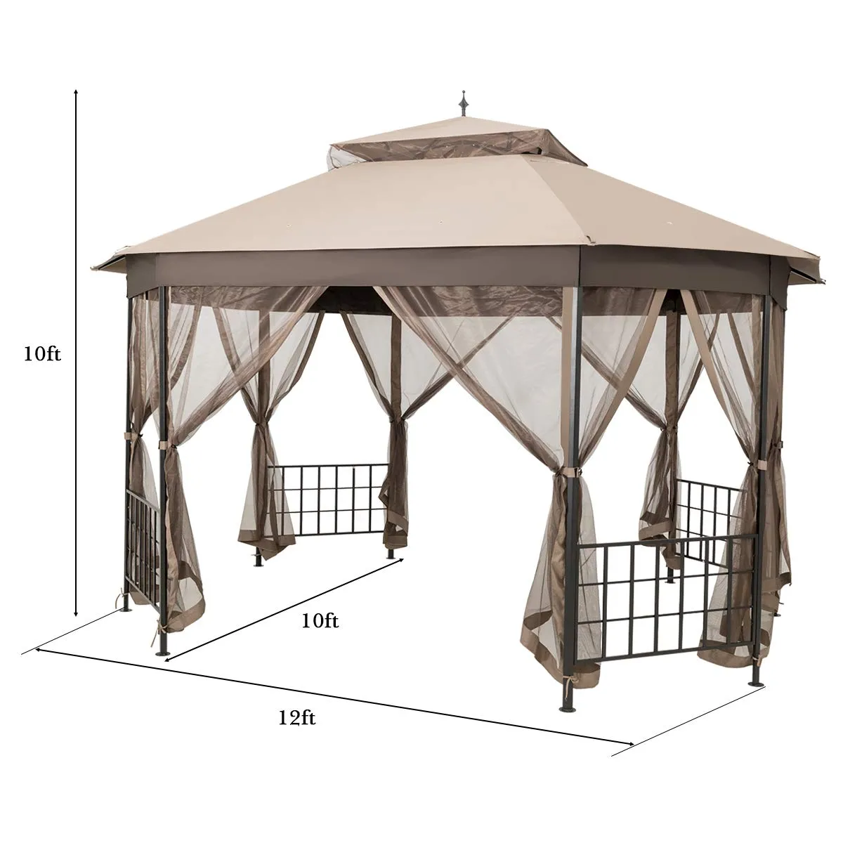 Tangkula 10 x 12 Ft Patio Gazebo, Heavy Duty Octagonal Gazebo Canopy w/Netting Sidewalls & Sturdy Steel Frame