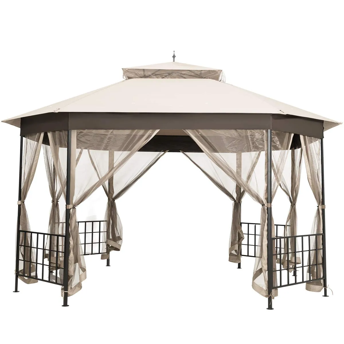 Tangkula 10 x 12 Ft Patio Gazebo, Heavy Duty Octagonal Gazebo Canopy w/Netting Sidewalls & Sturdy Steel Frame