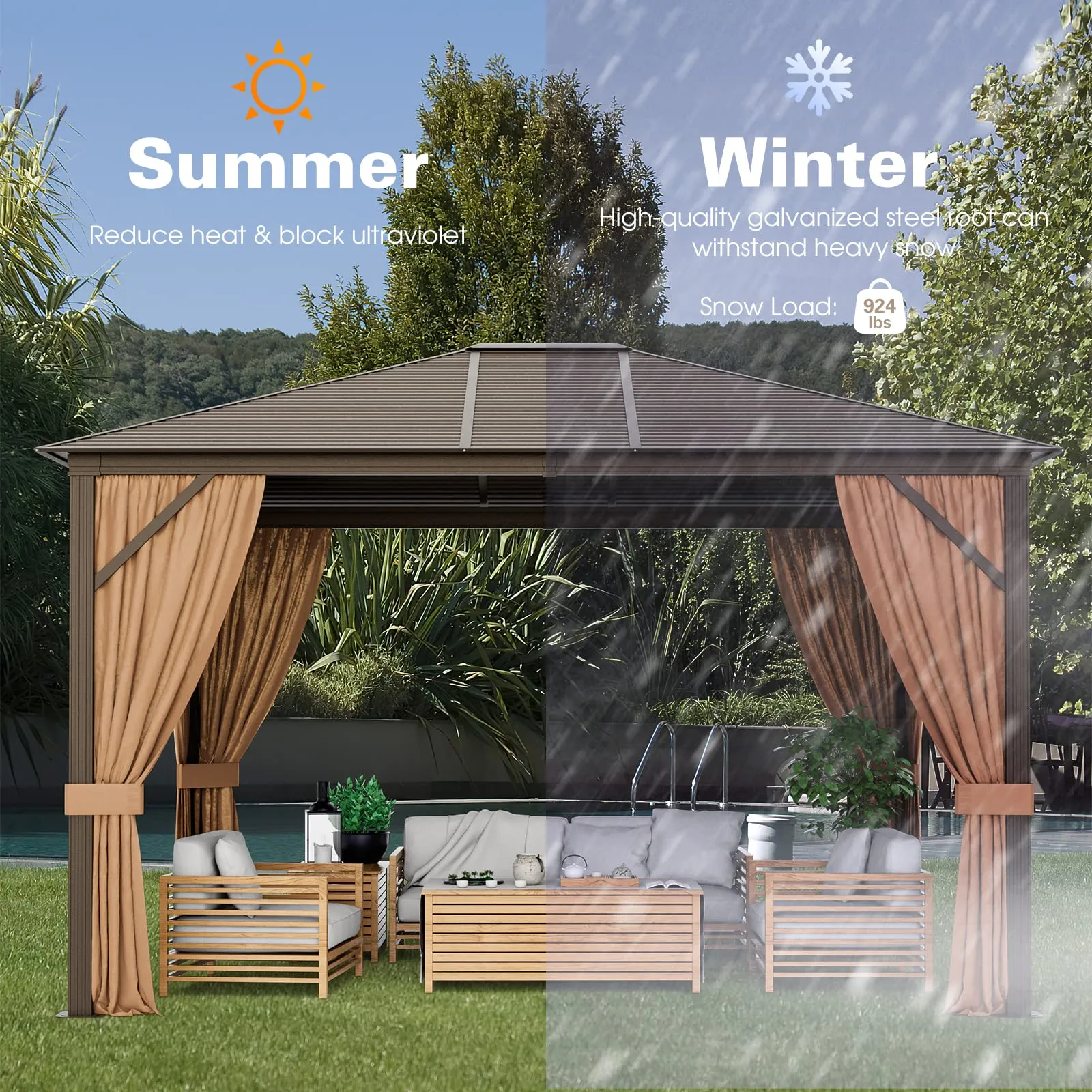 Tangkula 12x10 Ft Hardtop Gazebo, Double-Top Outdoor Gazebo with Galvanized Steel Top
