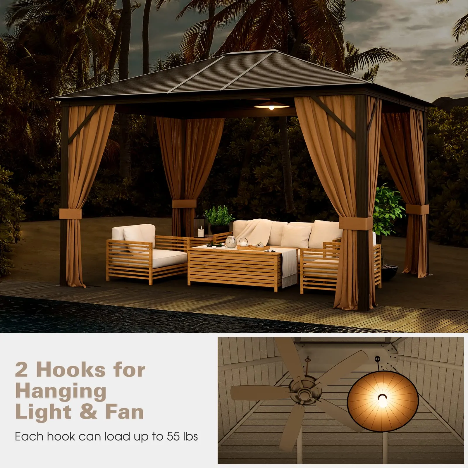 Tangkula 12x10 Ft Hardtop Gazebo, Double-Top Outdoor Gazebo with Galvanized Steel Top