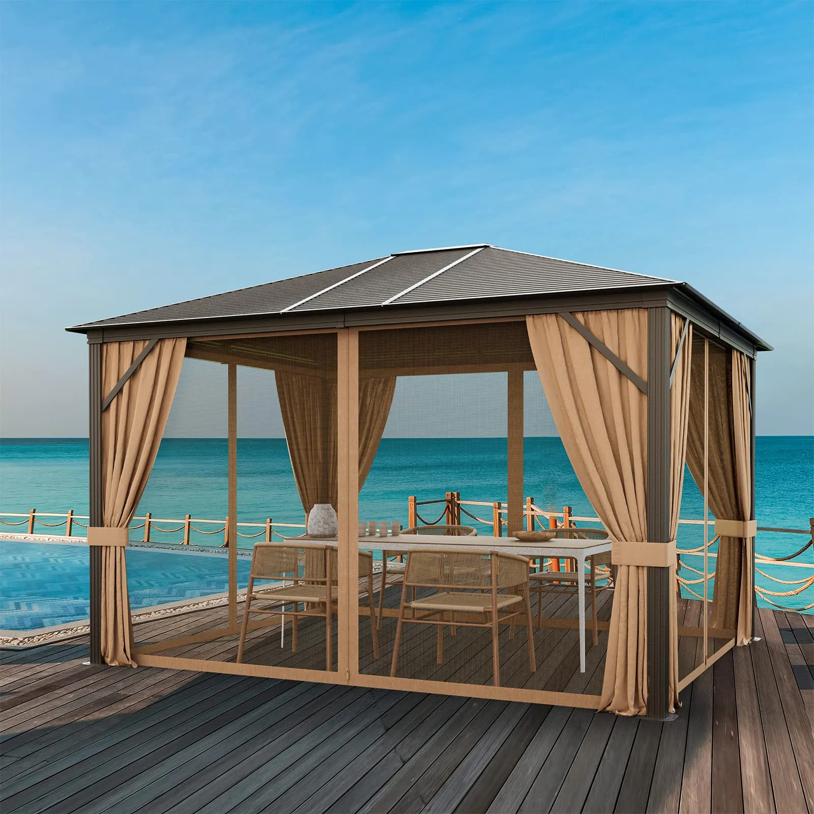 Tangkula 12x10 Ft Hardtop Gazebo, Double-Top Outdoor Gazebo with Galvanized Steel Top