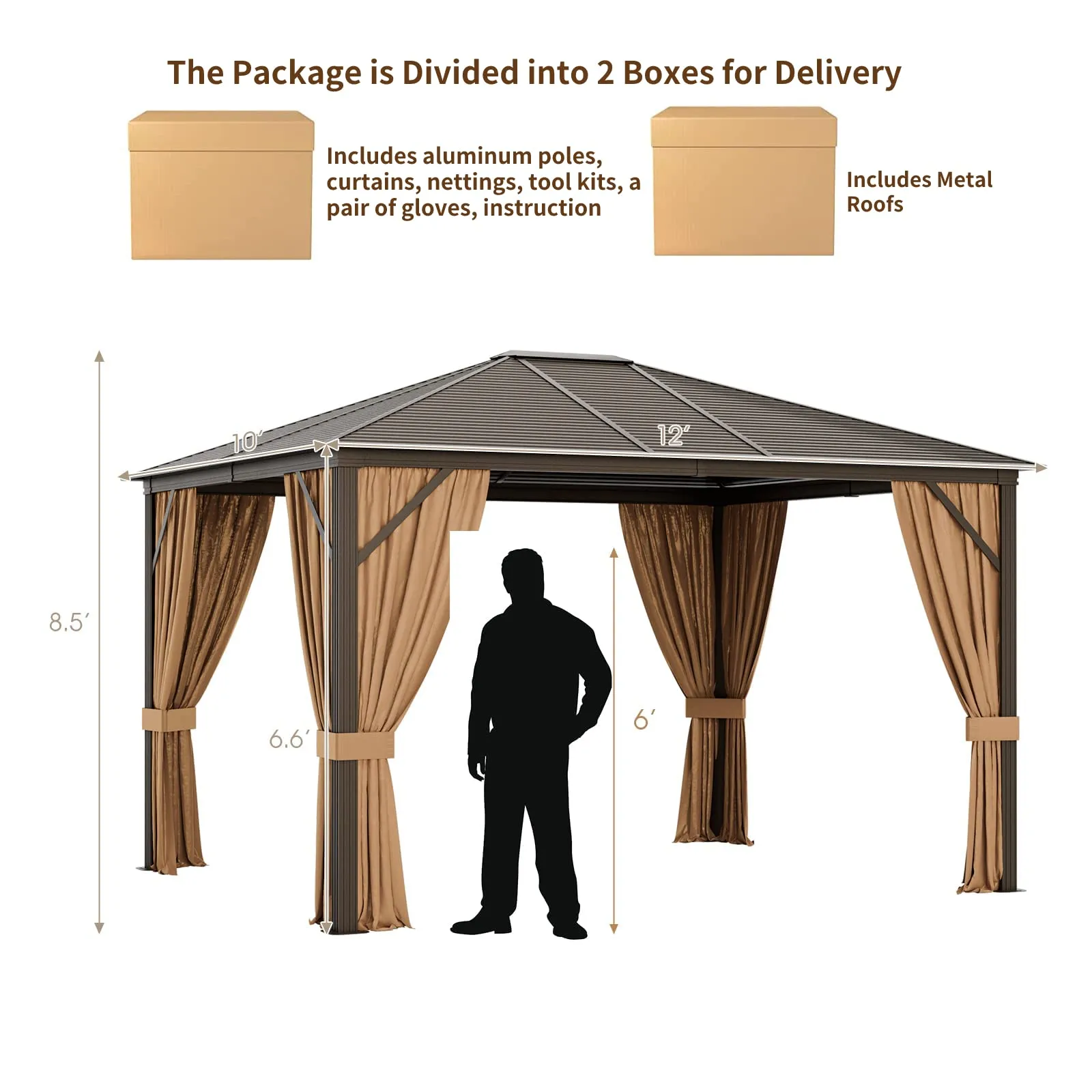Tangkula 12x10 Ft Hardtop Gazebo, Double-Top Outdoor Gazebo with Galvanized Steel Top