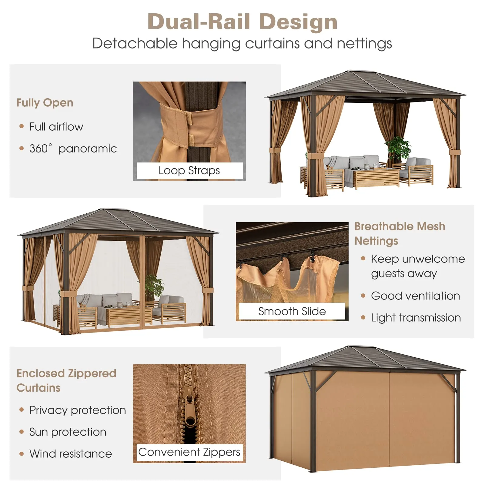 Tangkula 12x10 Ft Hardtop Gazebo, Double-Top Outdoor Gazebo with Galvanized Steel Top