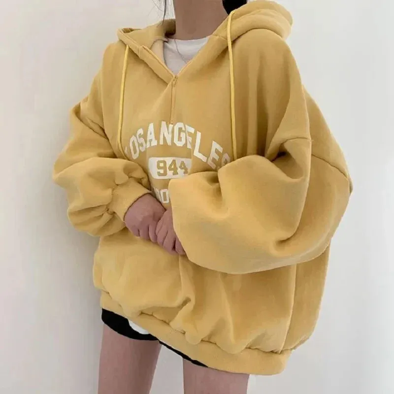 Vintage Letter Print Half Zip Hoody