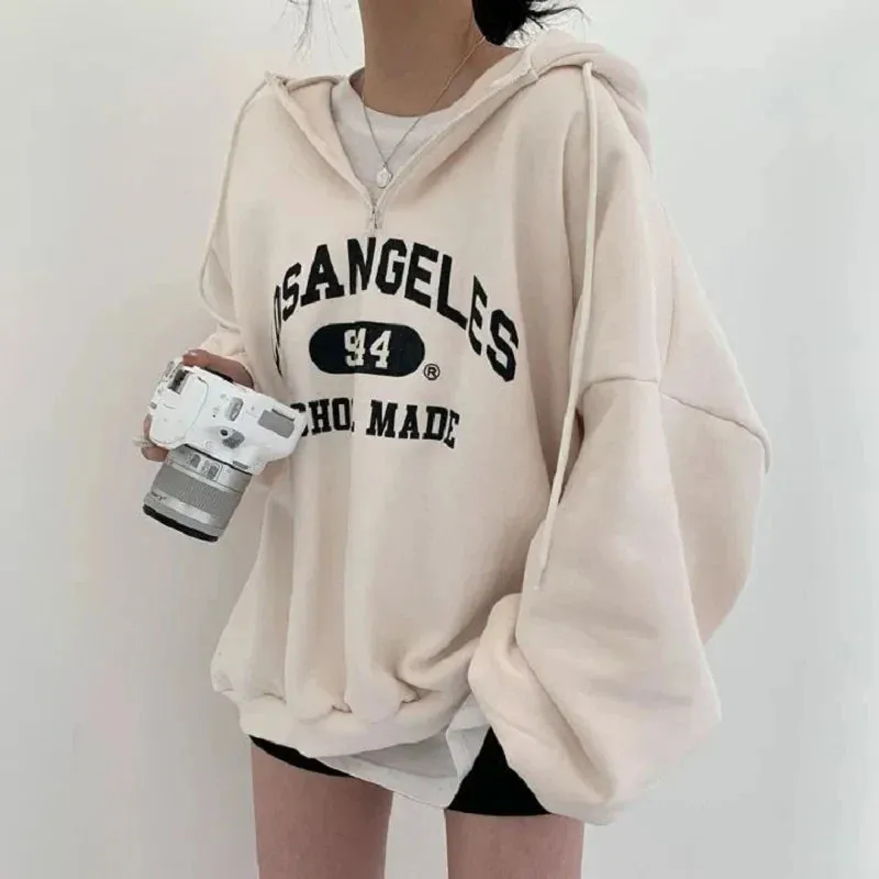Vintage Letter Print Half Zip Hoody